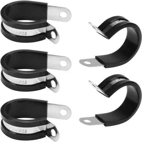 Miniatura 28 de MroMax Abrazadera de cable de 0.236 in de diámetro EDPM Abrazadera aislada acolchada de goma 304 Abrazadera de tubería de acero inoxidable 0.24 "R