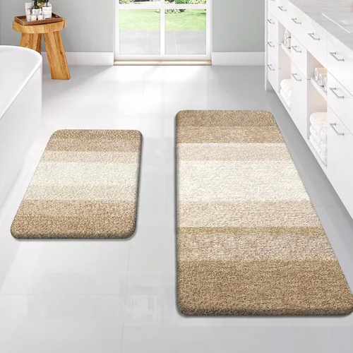 Miniatura 17 de OLANLY Juego de 2 alfombras de baño de microfibra suave y absorbente, antideslizantes, se pueden lavar y secar a máquina, alfombras de baño peludas