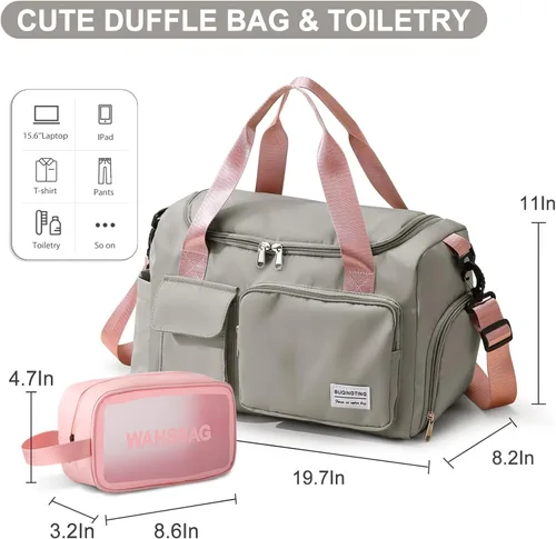 Miniatura 443 de Pequeña bolsa de gimnasio para mujer, bolsa de viaje con compartimento para zapatos