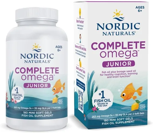 Nordic Naturals – Complete Omega Junior, promueve el cerebro, Hueso, y la salud nervioso y sistema inmunológico, 180 count 500 mg Soft Gels