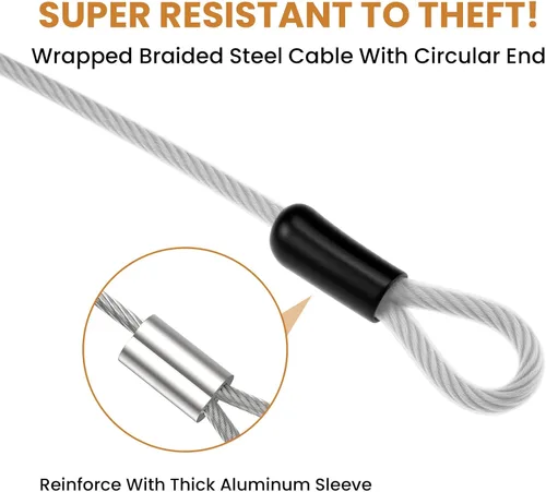 Miniatura 3 de 10FT 5mm Stainless Steel Security Cable with Hooks, Steel Coated Braided Double Loop Flexible Wire Rope for Bicycles, Luggage, Gates & Outdoor