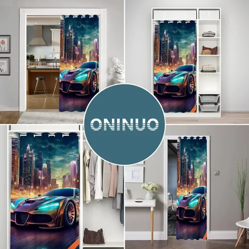 Miniatura 5 de Cortinas opacas para puerta de auto deportivo para puertas, juego deportivo de carreras de velocidad 3D, para armario de dormitorio de niños, ojales