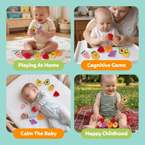 Miniatura 7 de Juguetes sensoriales para niños, paquete de 8 mini frutas de peluche suave para niñas o niños como decoraciones de fiesta, juguetes de simulación