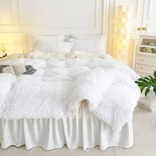 Miniatura 4 de UOZZI BEDDING Juego de edredón blanco de piel sintética tamaño Queen de 3 piezas, 1 juego de edredón blanco lanudo y 2 fundas de almohada, ultra