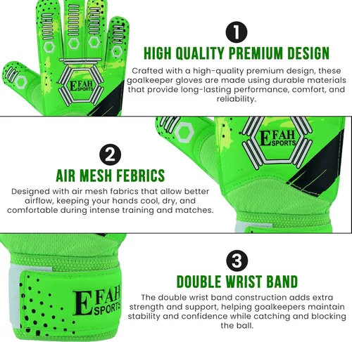 Miniatura 3 de Guantes de portero de fútbol para niños y jóvenes, guantes de portero de fútbol con palmas de agarre fuerte Verde
