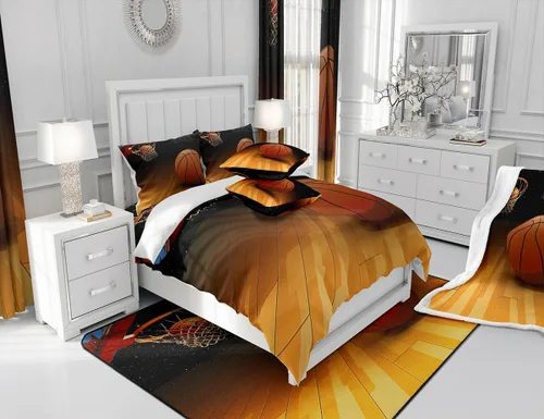 Miniatura 6 de Manfei Juego de sábanas de baloncesto para niños, tamaño individual, juego de ropa de cama temática deportiva para decoración de habitación de niños