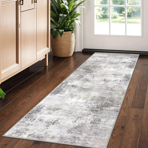 Miniatura 333 de IOHOUZE Alfombra pequeña abstracta de 2 x 3 pies, alfombra de entrada lavable para entrada interior, alfombras con respaldo de goma, alfombra gris