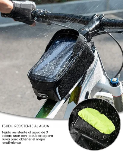 Miniatura 4 de ROCK BROS Bolsa para teléfono de bicicleta/bicicleta para estructura frontal, impermeable, bolsa de tubo, bolsa de ciclismo, accesorios