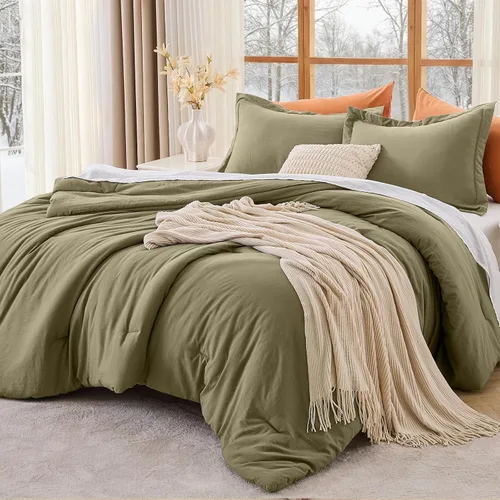 Miniatura 13 de MUXHOMO Juego de edredón beige tamaño individual/individual XL, ropa de cama alternativa ultrasuave para todas las estaciones. El juego de cama