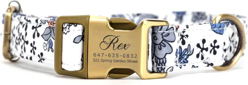 Miniatura 28 de Collar de perro personalizado con nombre y número de teléfono grabado, collar ajustable personalizado para cachorros, collar de algodón orgánico