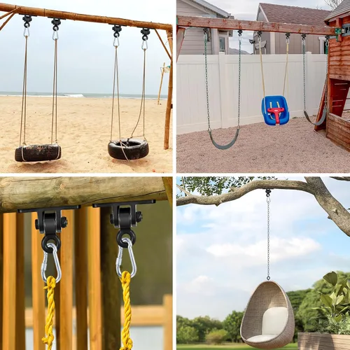 Miniatura 3 de Ganchos de columpio resistentes para juegos de madera, parque infantil, porche, interior y exterior con ganchos de presión (4 piezas, negro)