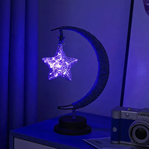 Miniatura 15 de Lámpara lunar encantada, lámpara LED colgante de luna, luz nocturna conmemorativa, adorno de Navidad para el hogar (manzana morada)