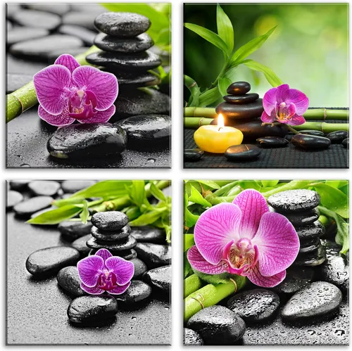 Miniatura 19 de NAN Wind Arte de pared en lienzo de orquídeas rosas y piedras zen - Decoración de orquídeas - Cuadros de flores de spa - Arte de pared Zen