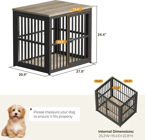 Miniatura 7 de Lyromix Mueble de jaula para perros de 27 pulgadas con 3 puertas, mesa auxiliar de madera resistente para perros pequeños, múltiples unidades se