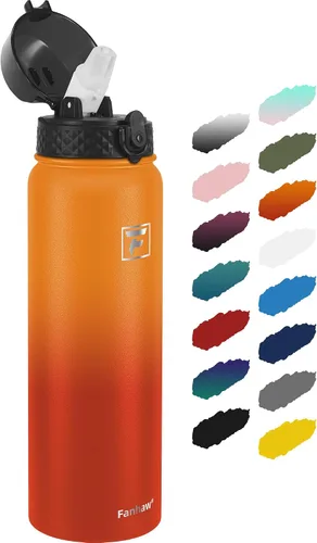 Miniatura 39 de Fanhaw Botella de agua de acero inoxidable aislada para niños de 20 onzas con tapa con popote, a prueba de fugas y antipolvo, botella de uso diario