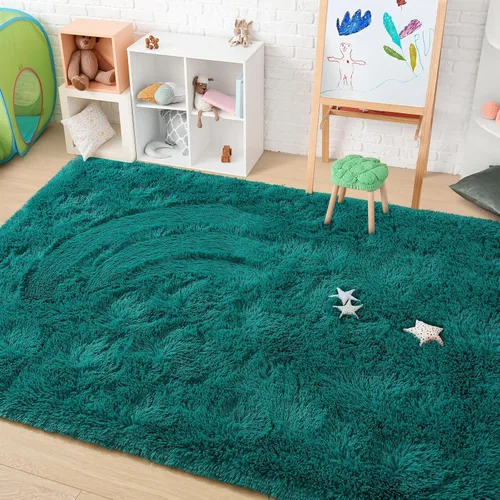 Miniatura 6 de Amearea Alfombra de pelo largo azul y verde de 5 x 7 pies, alfombra de felpa suave y mullida de lujo para sala de estar, alfombras grandes de Verde