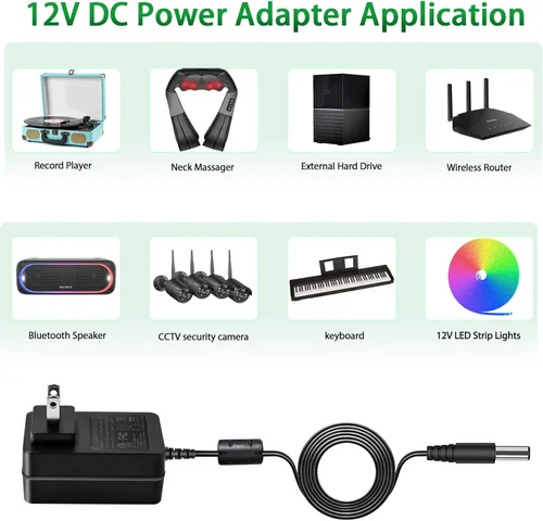 Miniatura 3 de Adaptador de fuente de alimentación de 12 V 2 A con interruptor de encendido/apagado, cable de alimentación de 12 voltios y 2 A. AC 100-240V