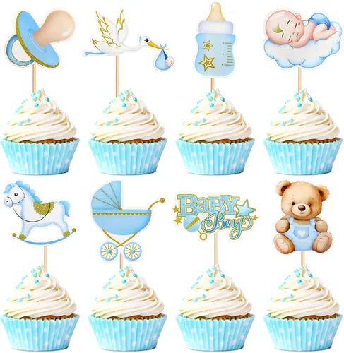 Miniatura 11 de 24 piezas de decoración para cupcakes con temática de "We Can Bearly Wait" Oso de globos brillantes, decoración temática de revelación de género
