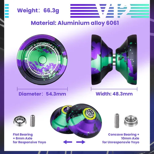 Miniatura 5 de MAGICYOYO Responsive Yoyos - Paquete de 2 yoyos de metal V12 + yoyo de plástico K2 verde brillante, yoyo profesional para niños, yoyo de doble