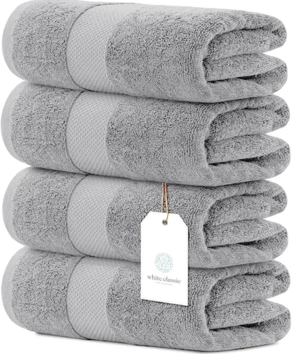 Miniatura 15 de White Classic - Juego de toallas de baño de lujo, grandes, 4 piezas - 700 GSM de algodón turco ultra suave, 27 x 54 pulgadas Toallas de baño
