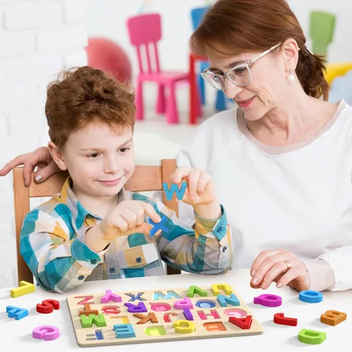 Miniatura 7 de Zeoddler Rompecabezas del alfabeto, rompecabezas de madera para niños pequeños, rompecabezas con forma de ABC para niños, actividades de aprendizaje