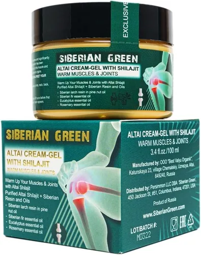 Siberian Green Altai Crema Gel "Músculos y Articulaciones Cálidos" con Aceites Esenciales de Nuez de Pino Shilajit Resina y Hierbas 3.4 fl oz
