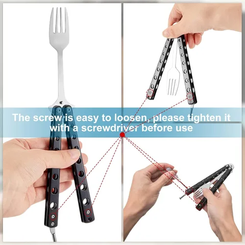 Miniatura 4 de Eaasty Juego de 3 piezas de peine de mariposa, tenedor y cuchara, cuchara plegable táctica de acero inoxidable para camping, caza, viajes al aire