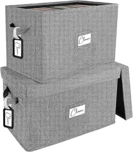 Miniatura 10 de Woodoulogy Caja de almacenamiento de discos de vinilo para LPs de 7 pulgadas/45 RPM, caja negra con tapa con capacidad para hasta 80 álbumes