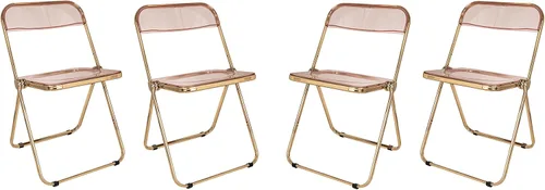 Miniatura 12 de LeisureMod Juego de 2 sillas plegables modernas de acrílico transparente Silla de escritorio con marco de metal dorado Cómoda silla decorativa