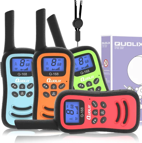Miniatura 8 de QUOLIX Walkie Talkies para niños, paquete de 2 unidades, juguetes recargables para niños de 3 a 12 años, Walkie Talkie de largo alcance con 22