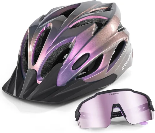 Odoland Conjunto de casco de bicicleta para adultos y lentes de sol de ciclismo para hombres y mujeres, casco de bicicleta certificado de seguridad
