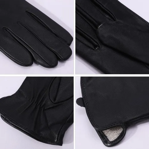 Miniatura 3 de MGGM collection Guantes de piel de cordero de napa para mujer, con forro de cachemira cálida