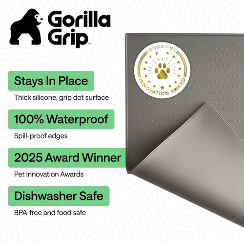 Miniatura 2 de Gorilla Grip - Tapete de 100% silicona impermeable con borde elevado, sin BPA, para alimentación de mascotas, contiene derrames, protege el piso