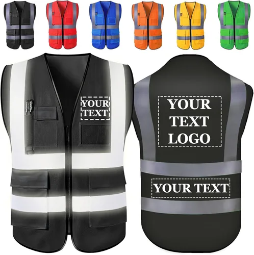 Chaleco de seguridad personalizado con logotipo, texto, nombre, alta visibilidad, bolsillos y cremallera, a granel para mujeres y hombres