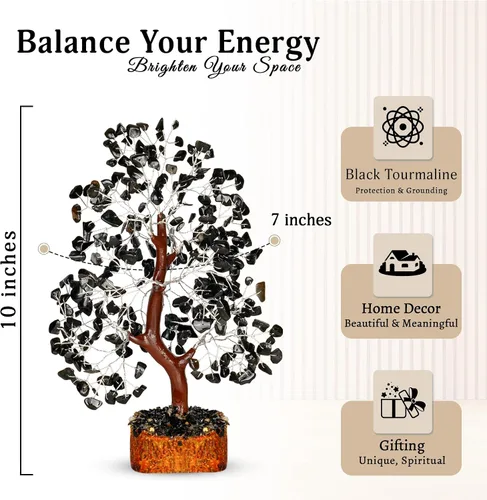Miniatura 2 de YATSKIA - Árbol de turmalina negra con piedras preciosas - Árbol de la vida con cristales - Decoración de cristales y piedras para oficina en casa