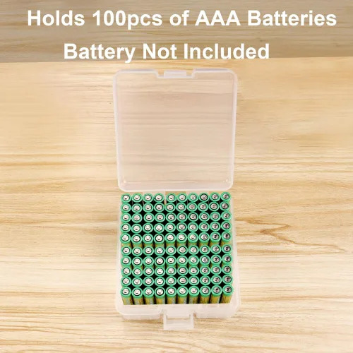 Miniatura 5 de Caja de almacenamiento para baterías, caja organizadora portátil de pilas AAA con capacidad para 100 pilas AAA, plástico aislante color transparente