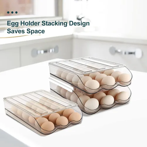 Miniatura 4 de MesRosa Soporte de Huevos para Nevera, Contenedor de Almacenamiento de Huevos con Rotación Automática para Refrigerador, Organizador de Huevos