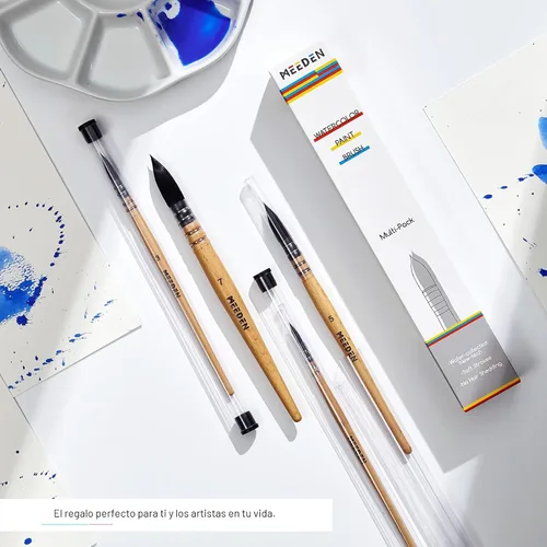 Miniatura 7 de MEEDEN Pinceles de acuarela profesionales – Paquete de 4 pinceles sintéticos de ardilla para artistas con mango de madera de haya, ideal