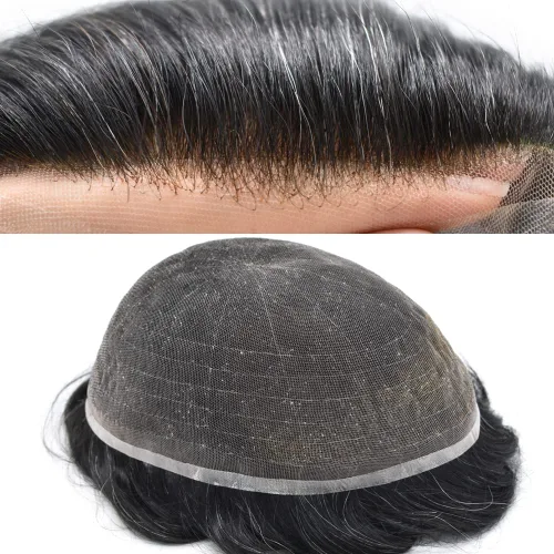 Miniatura 13 de Toupee para hombres completo encaje francés hombres toupee hairpieces 100% europeo cabello humano reemplazo sistema hombres piezas de pelo protesis