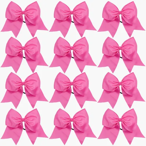 DEEKA 12 lazos grandes de 8 pulgadas para cola de caballo hechos a mano para adolescentes y niñas, animadoras de sóftbol, deportes, color rosa