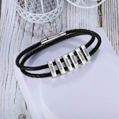 Miniatura 2 de Pulsera personalizada para hombre pulsera familiar con nombres grabados, colgante de plata para padre, marido, abuelo, regalo del día del padre