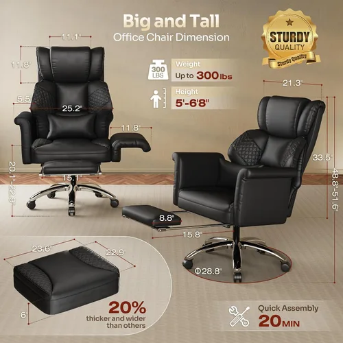 Miniatura 3 de SUNNOW Silla de oficina, silla ergonómica de escritorio para computadora, silla ejecutiva resistente, soporte lumbar ajustable, brazos abatibles