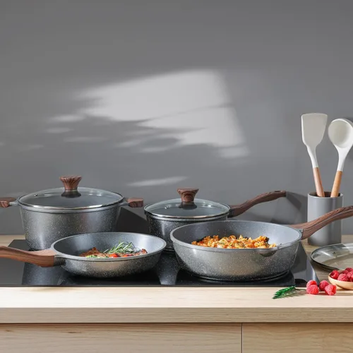 Miniatura 8 de SENSARTE Juego de utensilios de cocina antiadherentes de 13 piezas, ollas y sartenes antiadherentes con revestimiento de granito suizo, juego de Gris