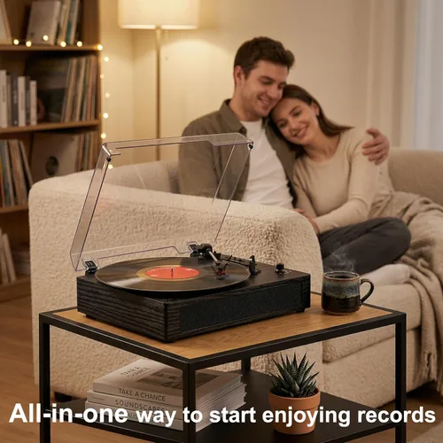 Miniatura 6 de Reproductor de discos de vinilo con Bluetooth, tocadiscos de 3 velocidades por correa con altavoces integrados, fácil configuración
