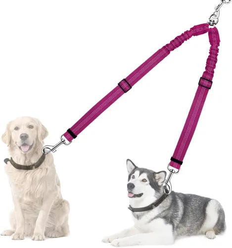 Miniatura 8 de AUTOWT Correa doble para perros, sin enredos, rotación giratoria de 360°, reflectante, con extensión de bungee, divisor para dos perros, cómoda