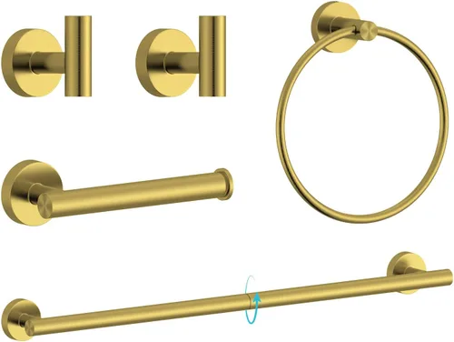 Juego de accesorios de baño de 5 piezas de acero inoxidable SUS 304 de oro cepillado de 26 pulgadas, juego de toallero de baño, conjunto de