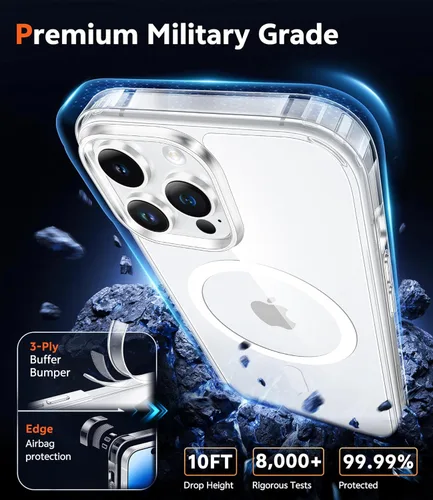 Miniatura 390 de FNTCASE Funda para iPhone 13 Pro-Max: Fundas magnéticas transparentes compatibles con Magsafe Slim anti amarillamiento protección contra caídas