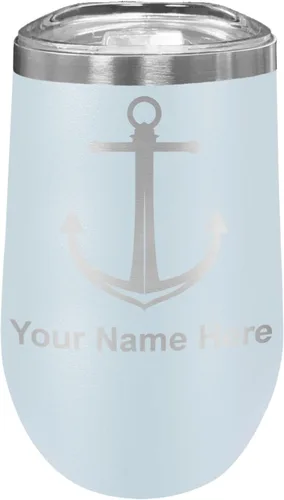 Miniatura 41 de LaserGram Vaso de vino de acero inoxidable de doble pared, ancla de barco, grabado personalizado incluido (negro)
