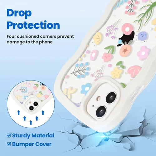 Miniatura 6 de ZCDAYE Funda compatible con iPhone 11, diseño floral estético, bonita funda rizada y ondulada para mujeres y niñas, funda de TPU suave a prueba