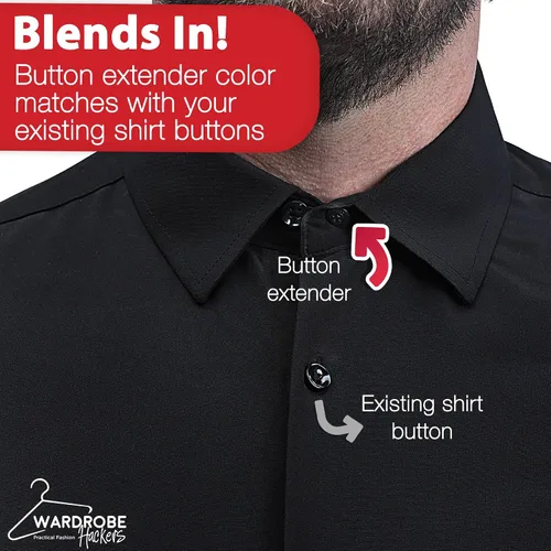 Miniatura 5 de Wardrobe Hackers Collar Extenders for Mens Shirts (Soft Elastic) Tight Neck Collar Relief - Expander Buttons for Dress Shirts
